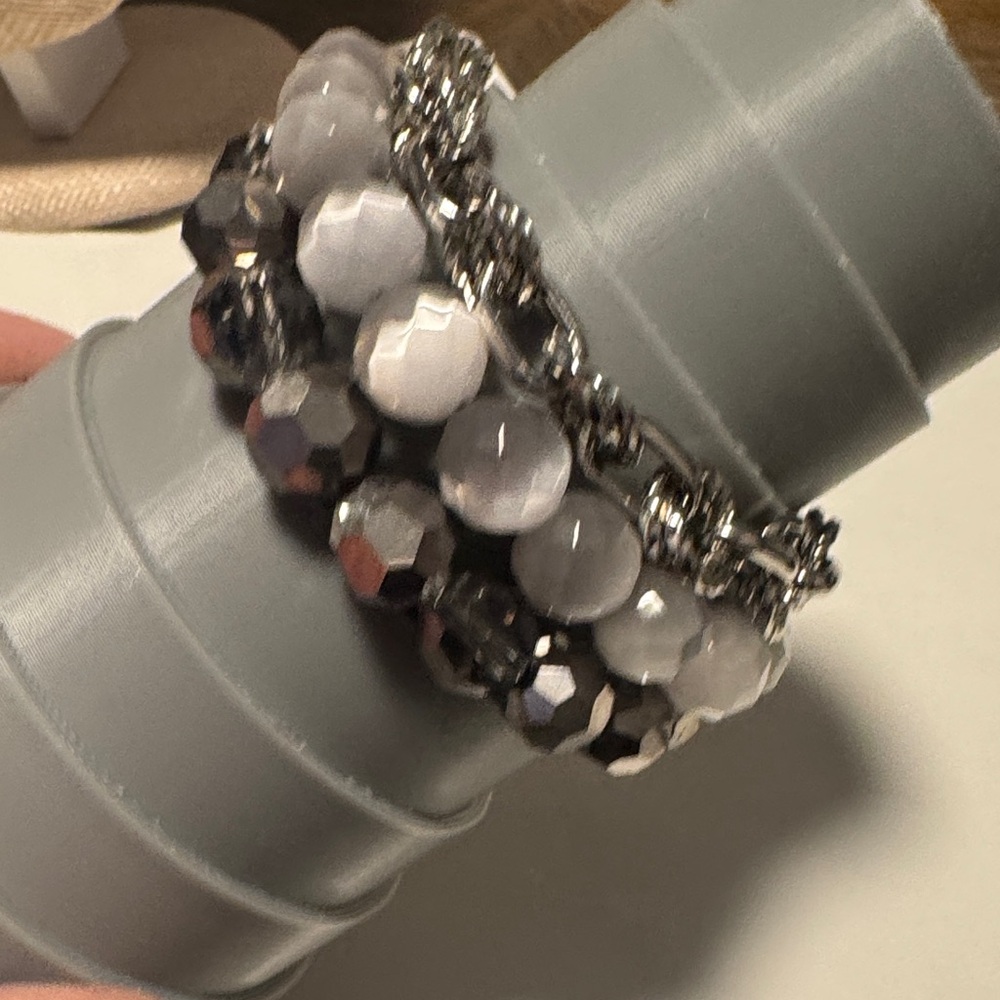 White House Black Market Layered Gray Bead and Chain Bracelet Set (BR1212/4) - Picture 2 of 9